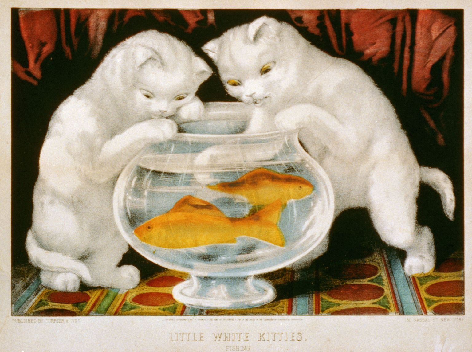 Little white kitties: fishing, New York : Published by Currier & Ives, c1871. — antique lithograph