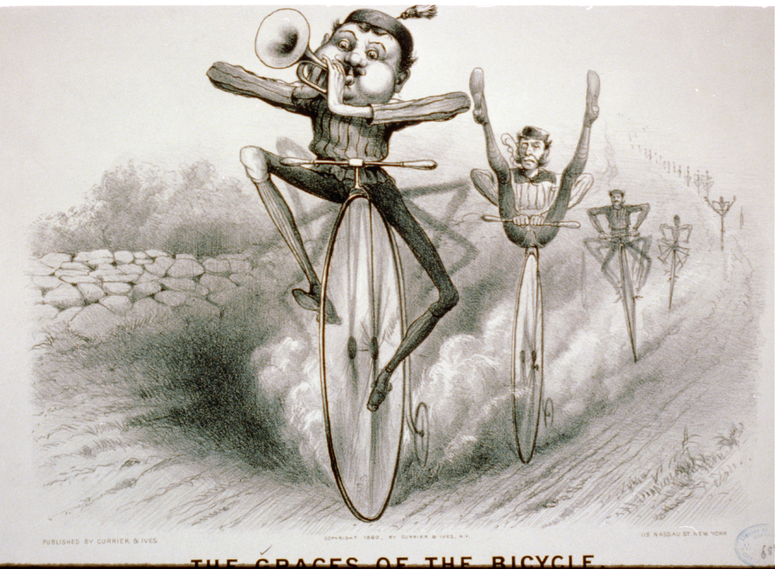 The graces of the bicycle, New York : Published by Currier & Ives, c1880. — antique lithograph