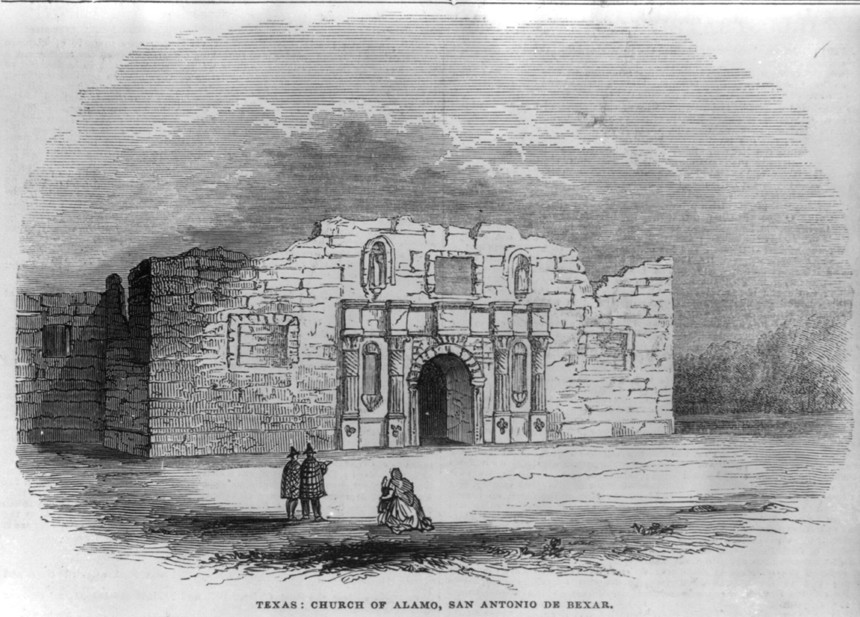 Texas: Church of Alamo, San Antonio de Bexar, 1844 — antique engraving