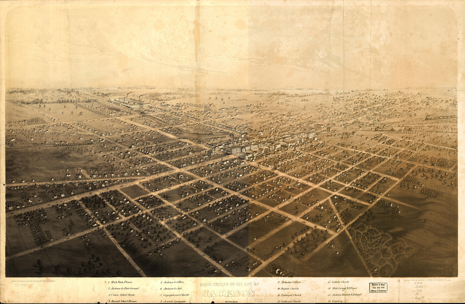 Jackson, Michigan, 1868, 1868 — antique map
