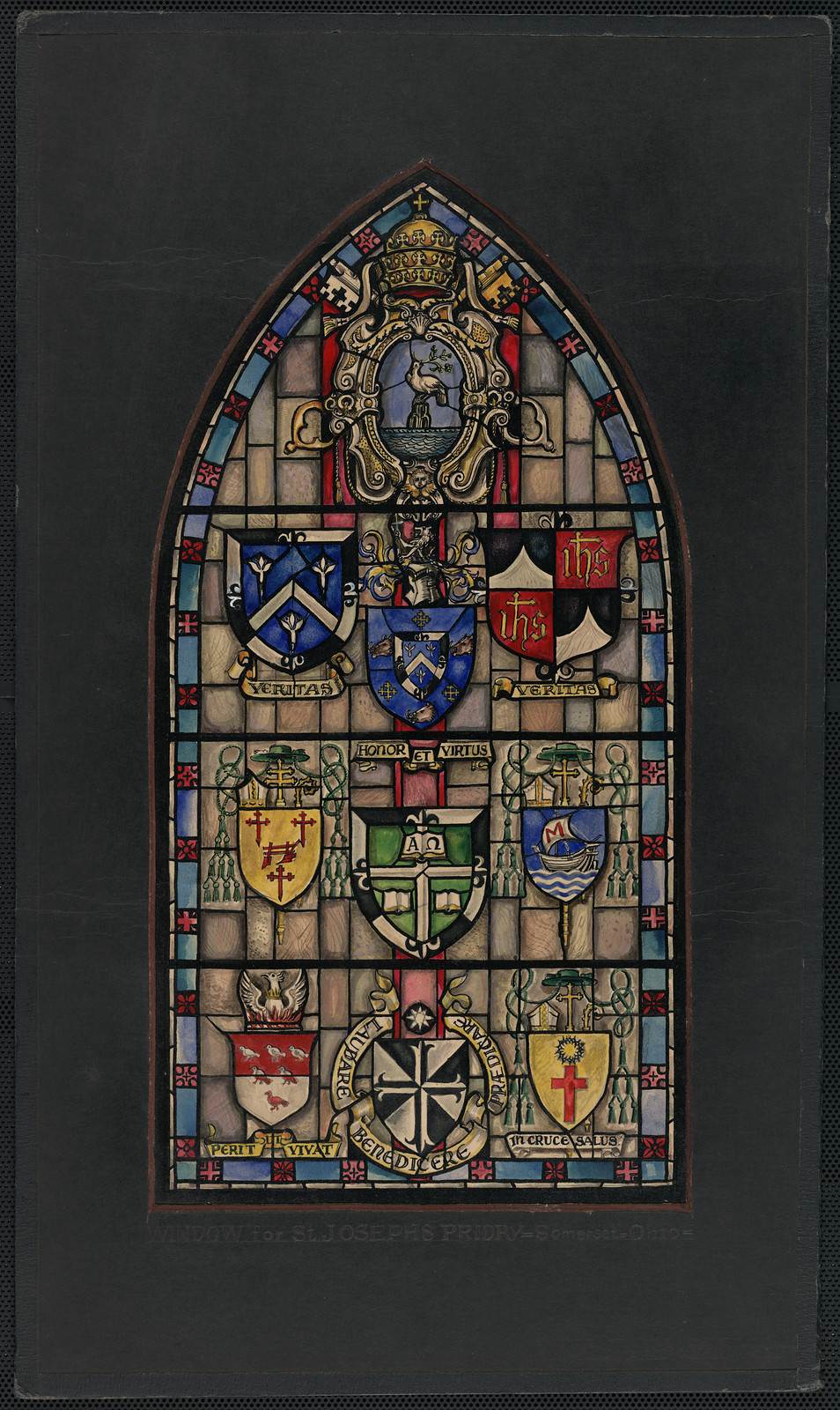 Design drawing for stained glass window, St. Joseph's Priory, Somerset, Ohio — historic drawing