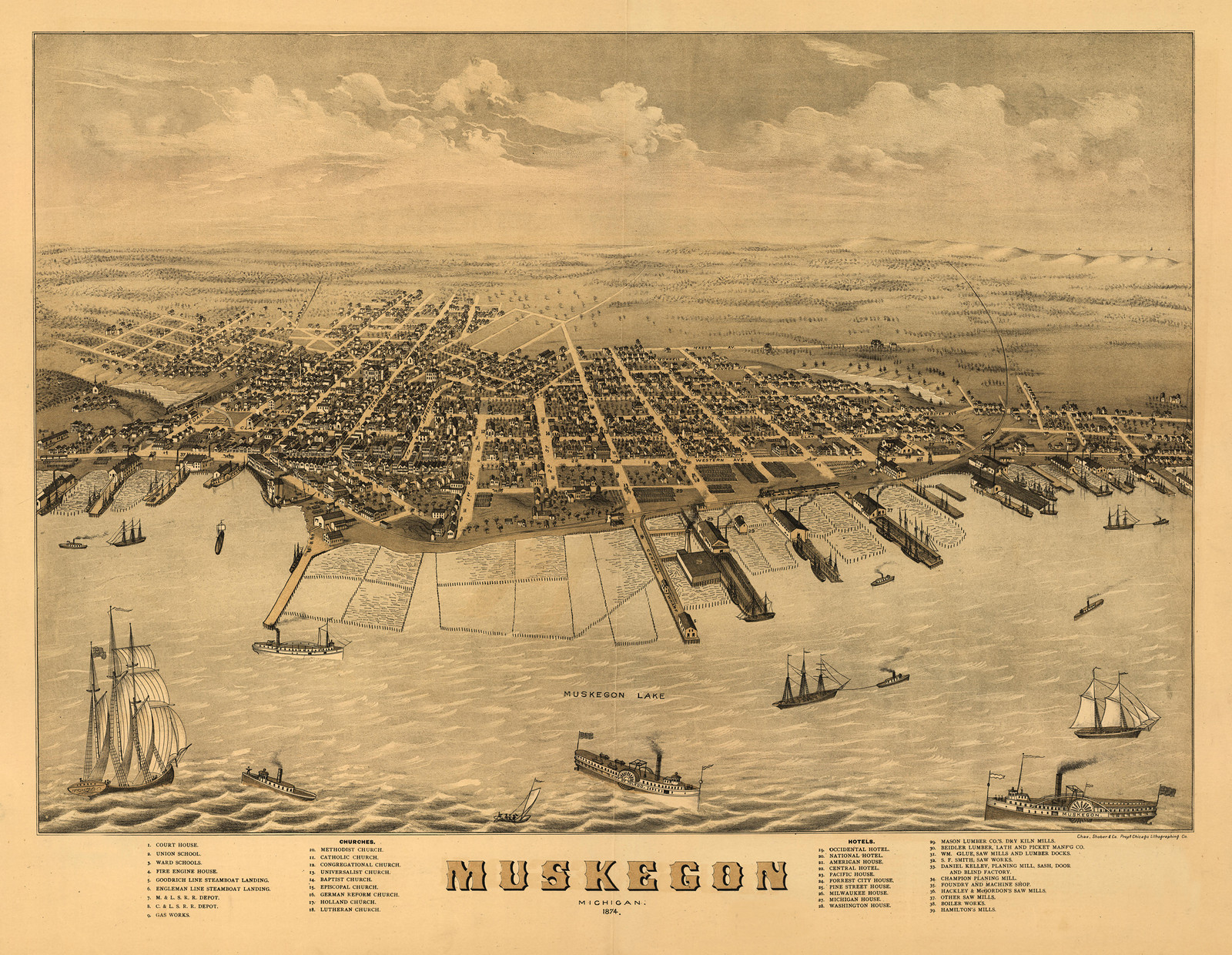 Muskegon, Michigan, 1874, 1874 — antique map