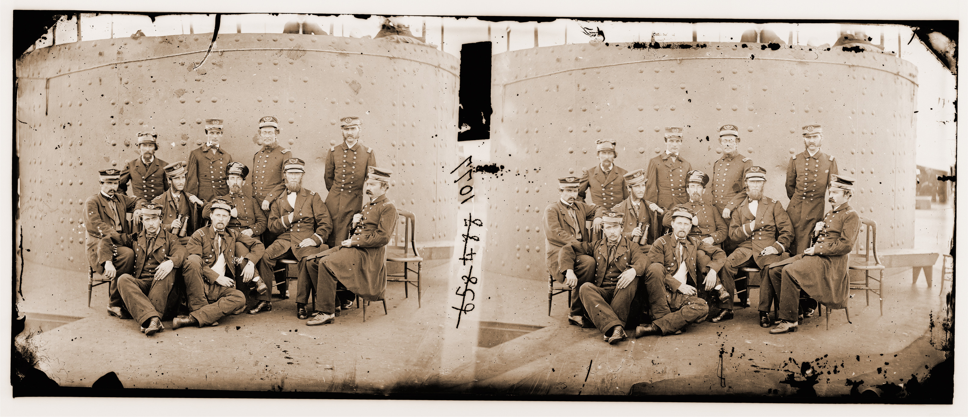 James River Virginia. Group of officers on deck of the MONITOR, 1862 — historic photograph