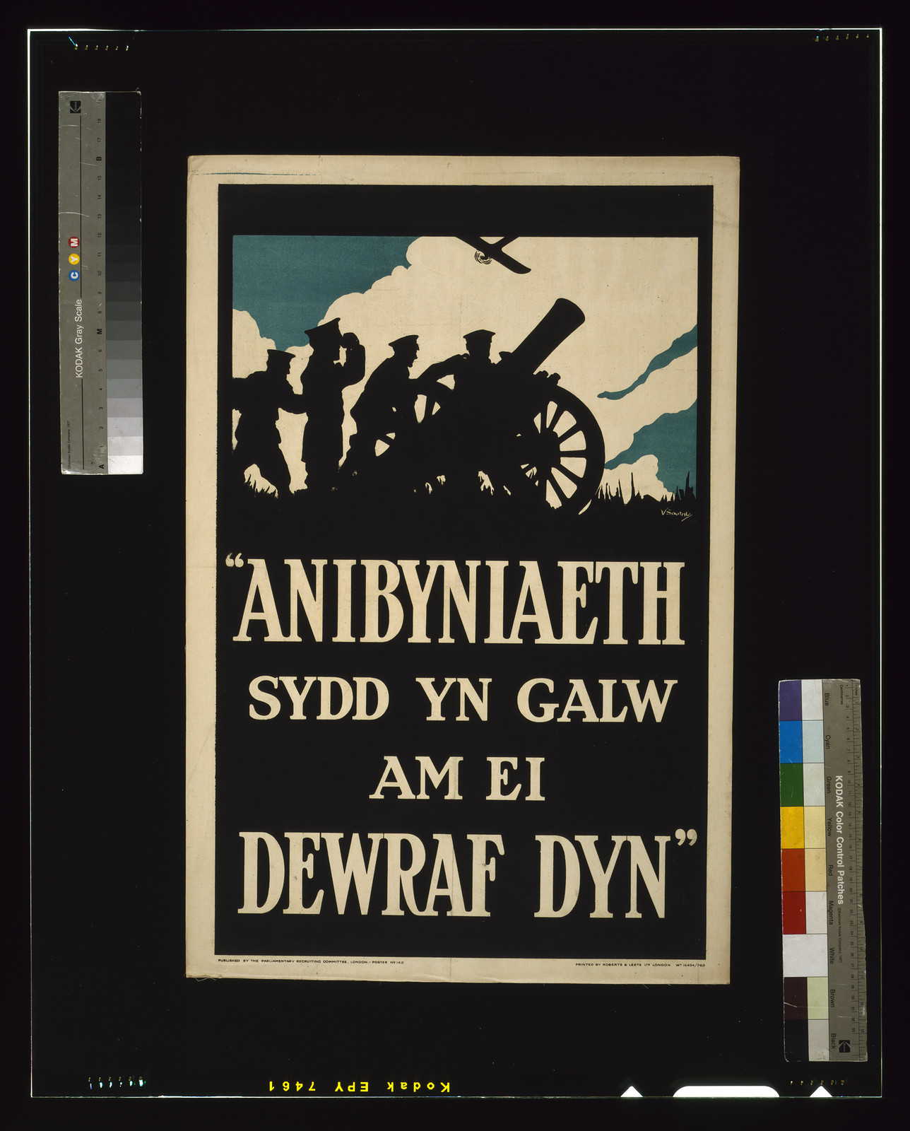 Anibyniaeth sydd yn galw am ei dewraf dyn" / V. Sout[a?]y ; printed by Roberts & Leete Ltd. — vintage poster