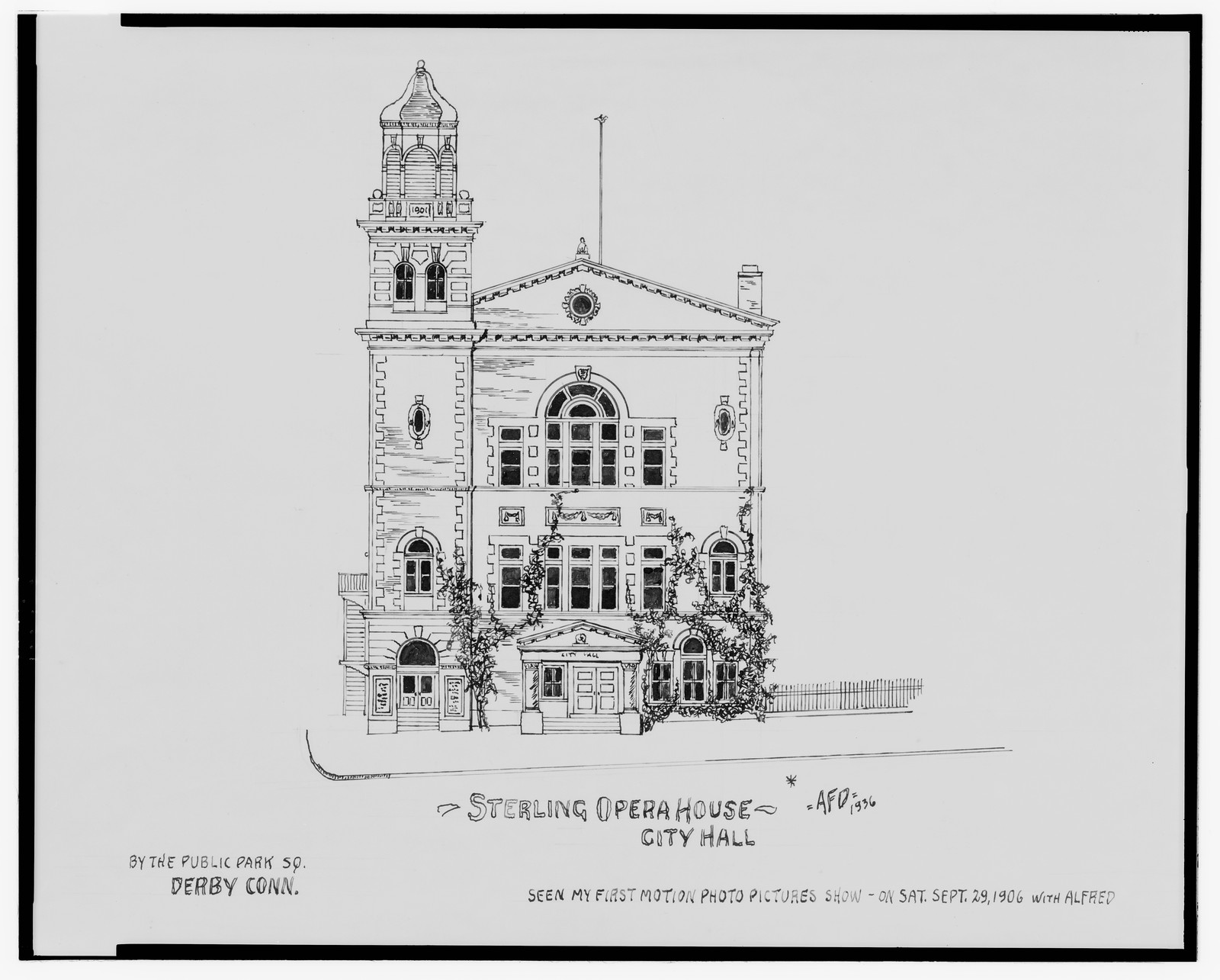 [Sterling Opera House and city hall, by the Public Park Square, Derby, Connecticut] / AFD 1936., And Engineering (ADE) Drawings — vintage poster