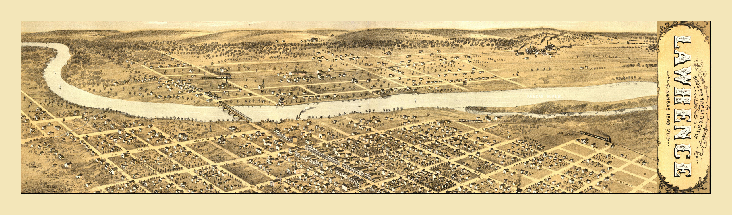 KS Lawrence 1869 MAP, 1869 — antique map