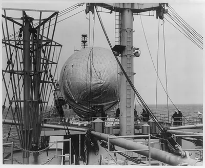 Captive balloon supports Voice of America" antenna"