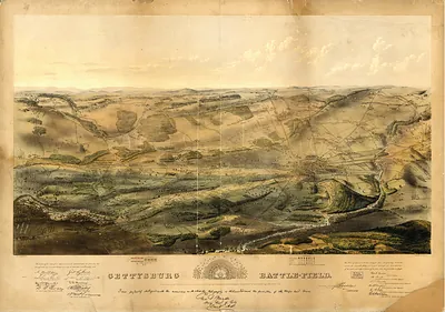 Gettysburg Battle-Field panoramic bird's-eye view map