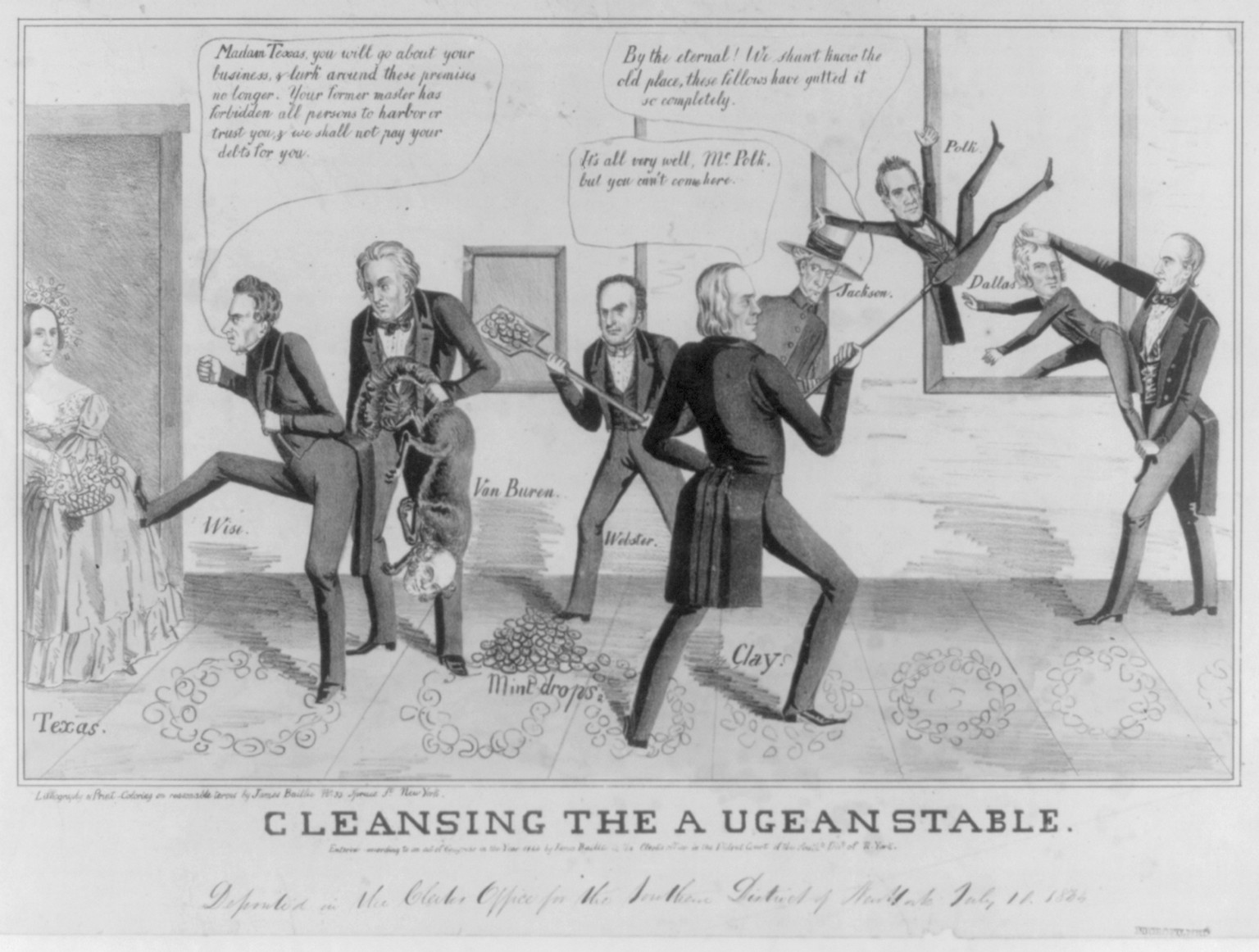 Cleansing the Augean stable, 1844 — antique lithograph