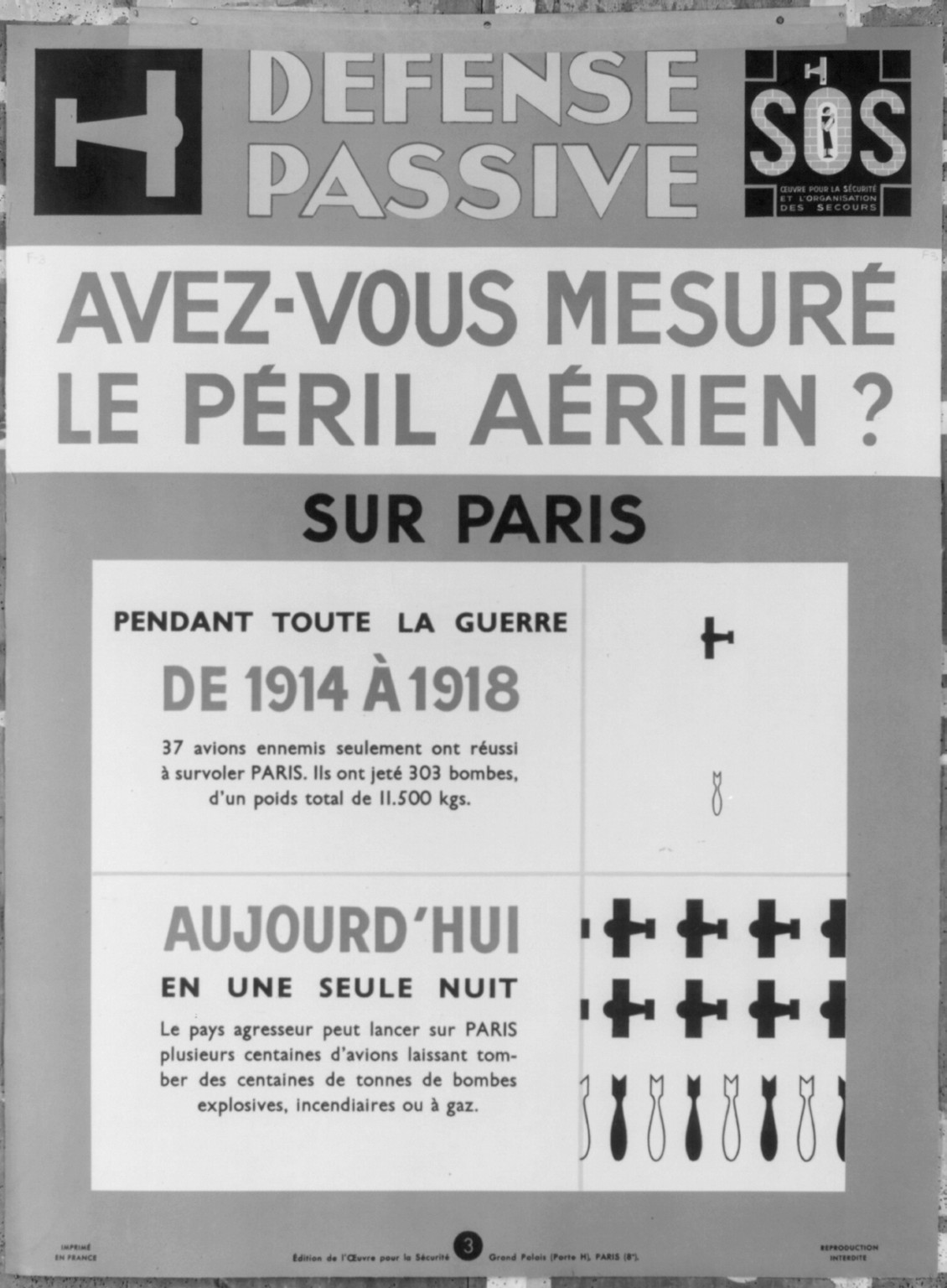 Defense Passive [French civil defense posters, 1939]: Avez-vous mesure le peril arien? Sur Paris"", [1939] — vintage poster
