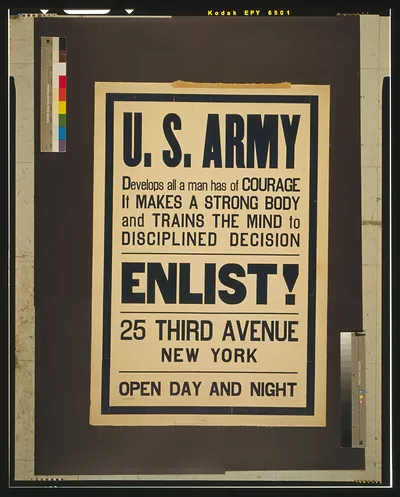 U.S. Army develops all a man has of courage - it makes a strong body and trains the mind to disciplined decision Enlist!