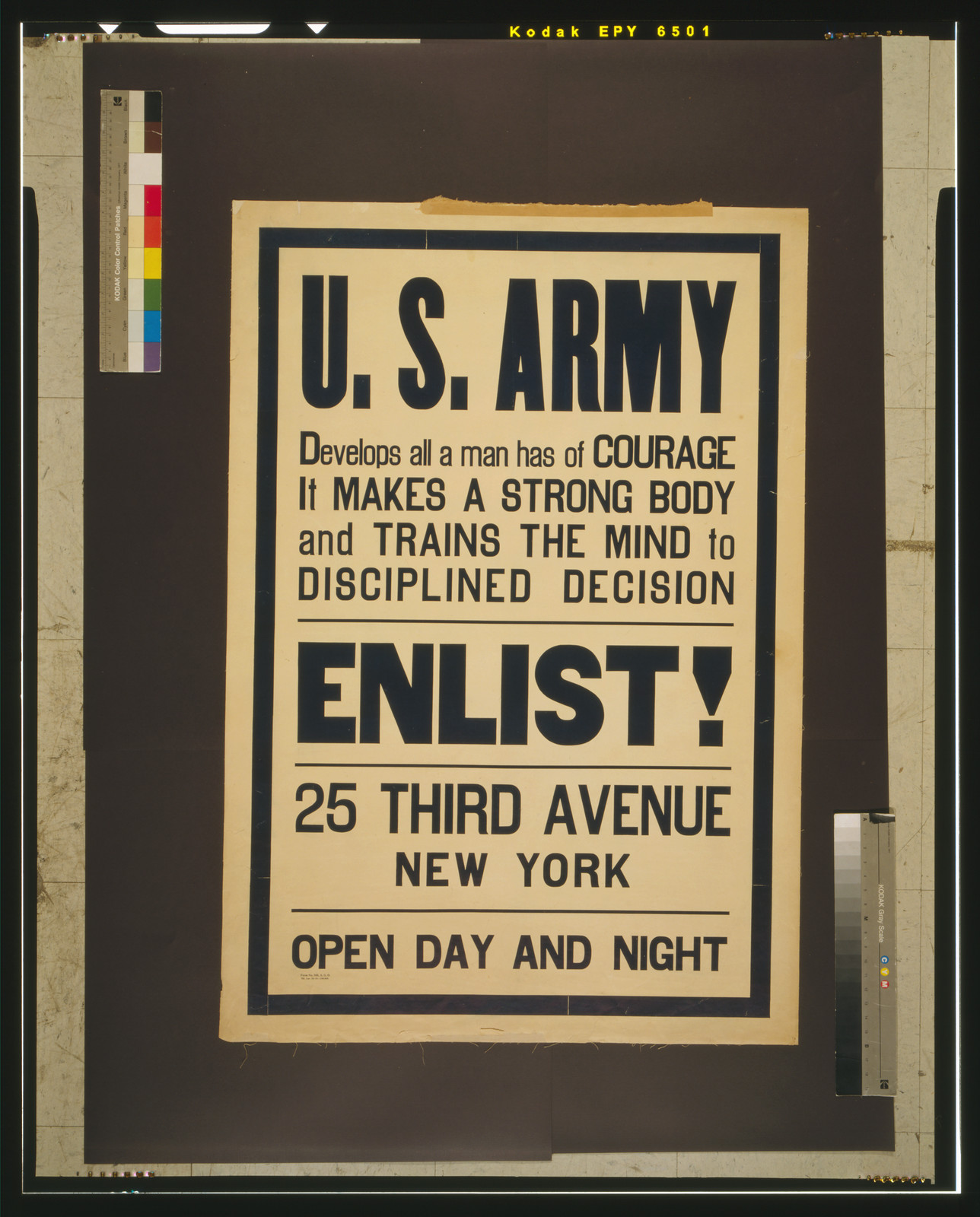 U.S. Army develops all a man has of courage - it makes a strong body and trains the mind to disciplined decision Enlist!, [19]16. — vintage poster