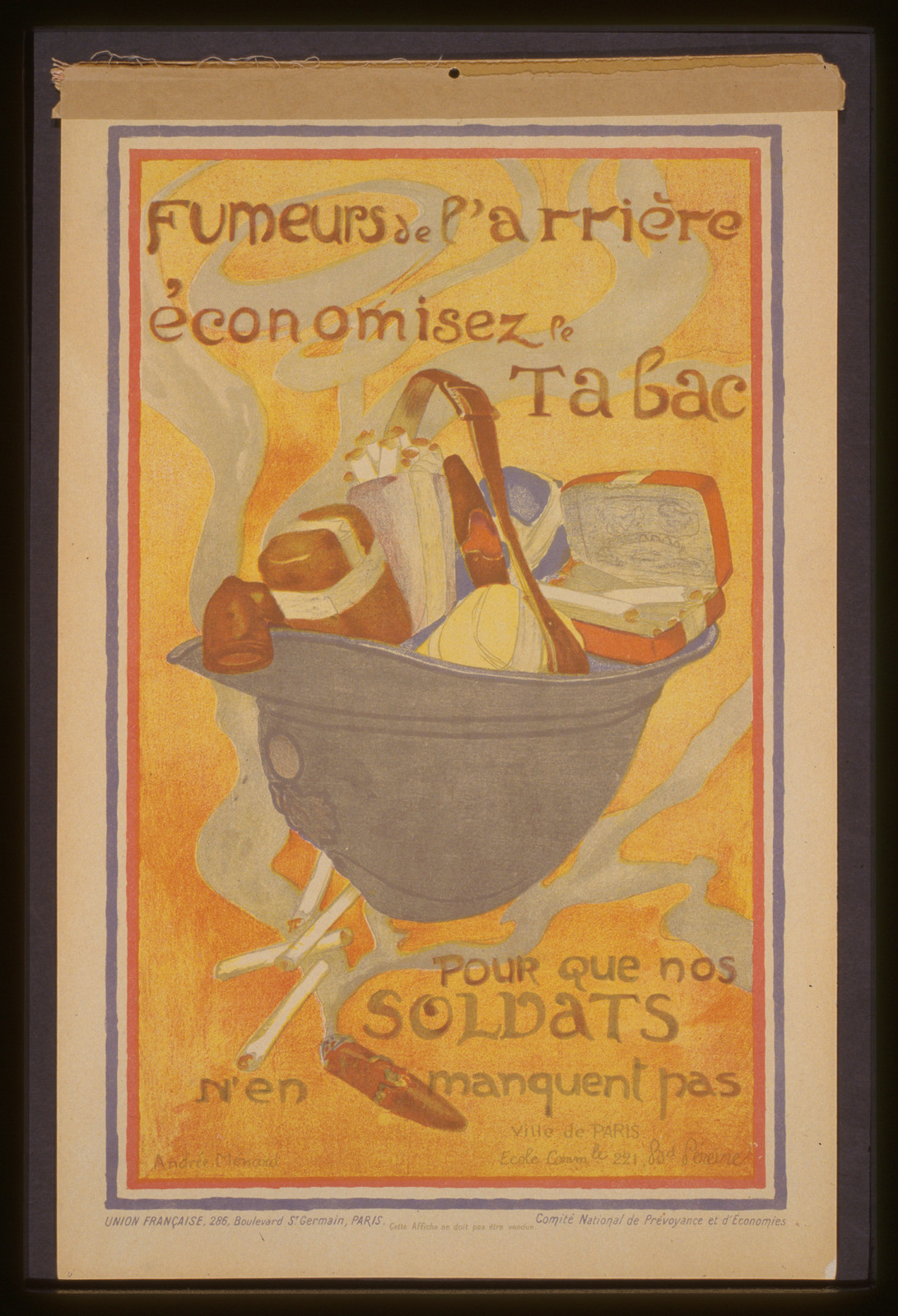 Fumeurs de larriegravere eacuteconomisez le tabac pour que nos soldats nen manquent pas, 1918 — vintage poster