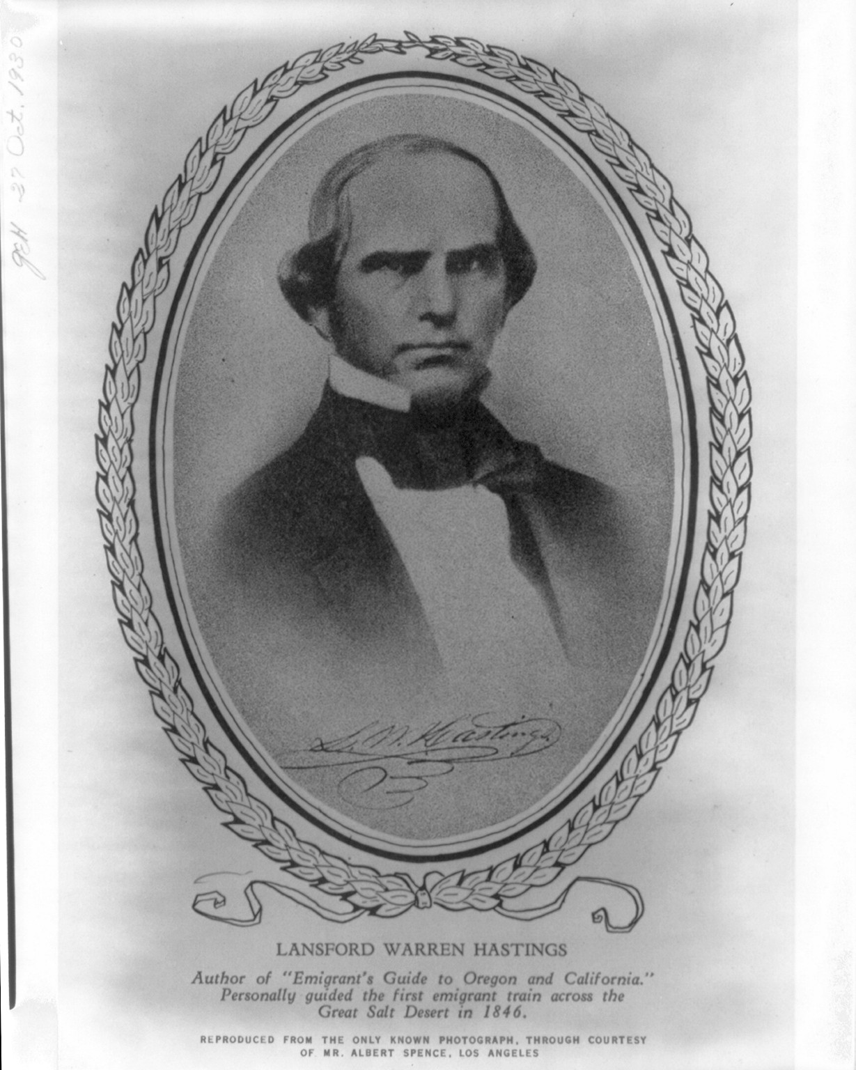 [Lanford Warren Hastings, facing slightly right, bust] — historic print