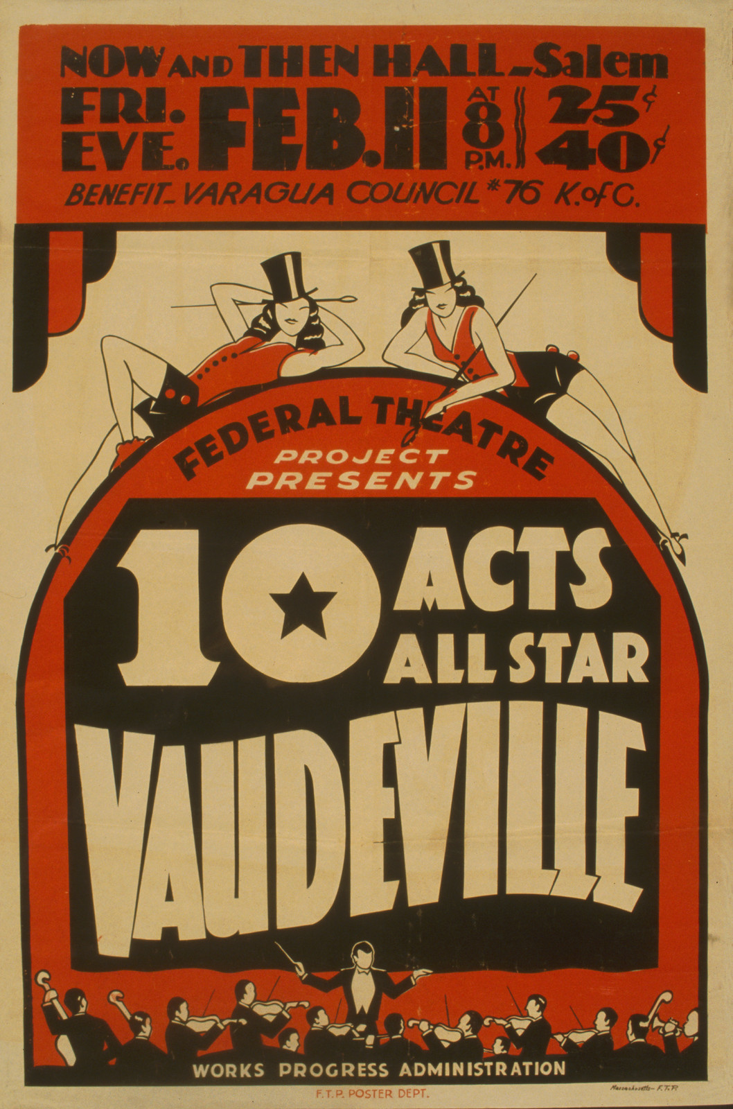 Federal Theatre Project vaudeville benefit poster, Salem, Feb 11 — vintage poster