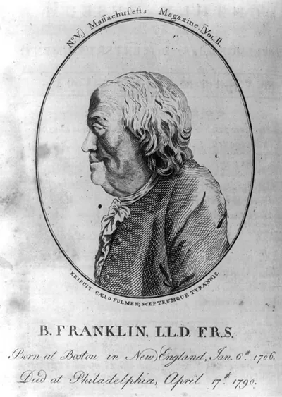 B. Franklin, L.L.D. F.R.S. - born at Boston in New England, Jan. 6th 1706 - died at Philadelphia, April 17th 1790