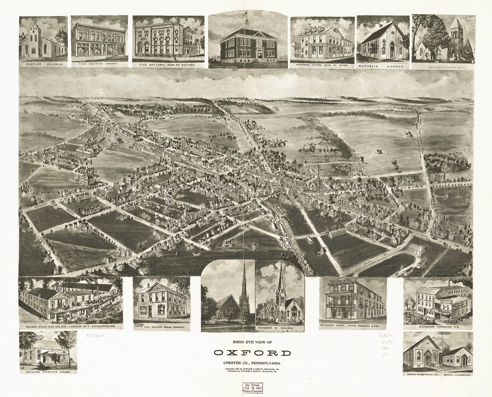 Oxford, Pennsylvania, 1907, 1907 — antique map