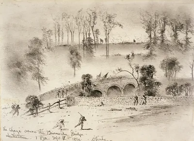 The charge across the Burnside Bridge--Antietam / E. Forbes.
