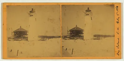 Stereograph of Dog Island lighthouse, inscribed July 5, 1866