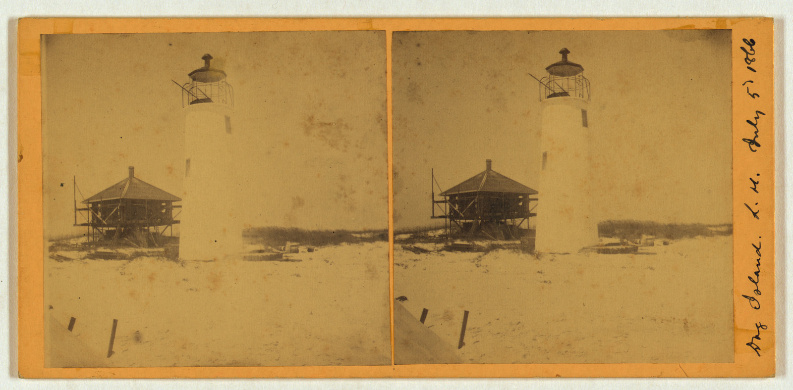 Stereograph of Dog Island lighthouse, inscribed July 5, 1866 — stereograph