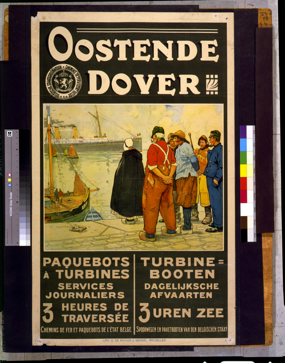 Oostende Dover--Paquebots à turbines [...] / H. Cassiers., [Brussels] : Lith. O. De Rycker & Mendel, [ca. 1900] — vintage poster