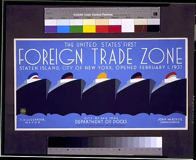 The United States' first foreign trade zone Staten Island, City of New York, opened February 1, 1937 / J. Rivolta.