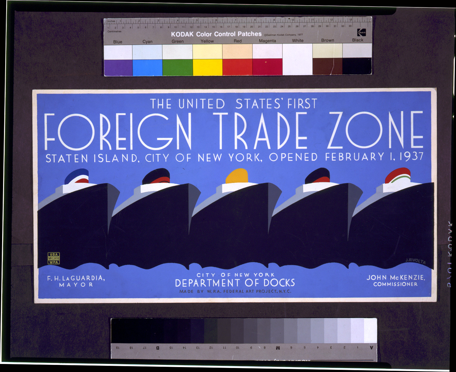 The United States' first foreign trade zone Staten Island, City of New York, opened February 1, 1937 / J. Rivolta., N.Y.C. : W.P.A. Federal Art Project, 1937. — vintage poster