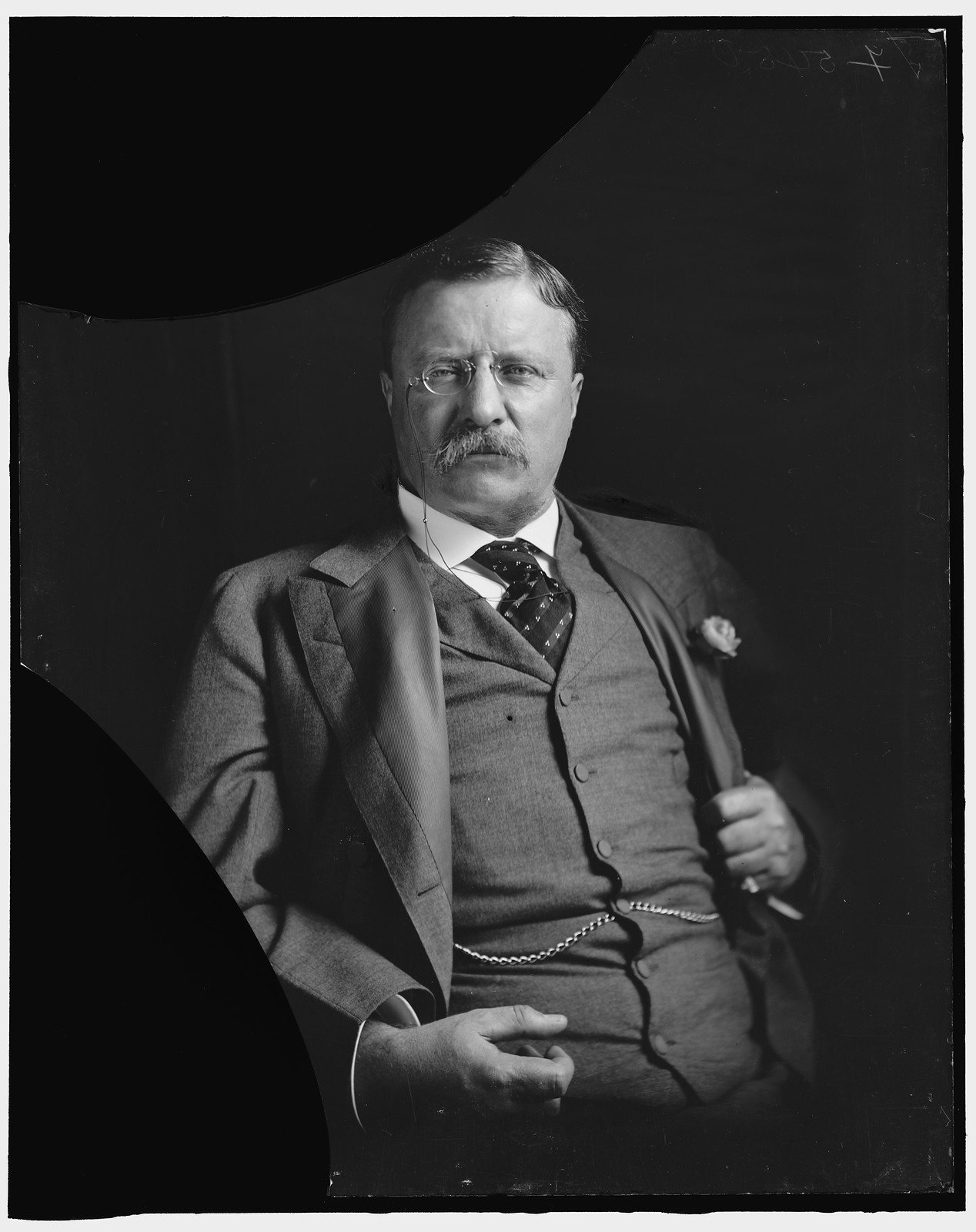 Seated man with pince-nez and mustache, portrait photograph — historic photograph