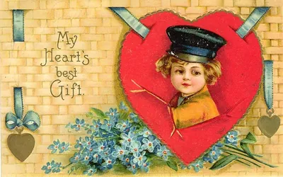 Valentine postcard: My Heart's best Gift, boy in red heart