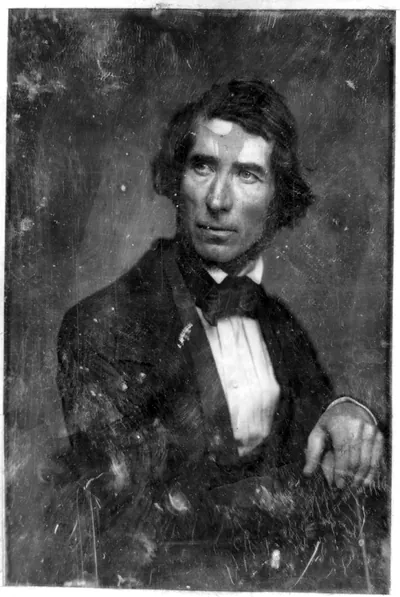 [Asher Brown Durand, half-length portrait, three-quarters to the right, head three-quarters to the left, with both hands resting on cane, at right]