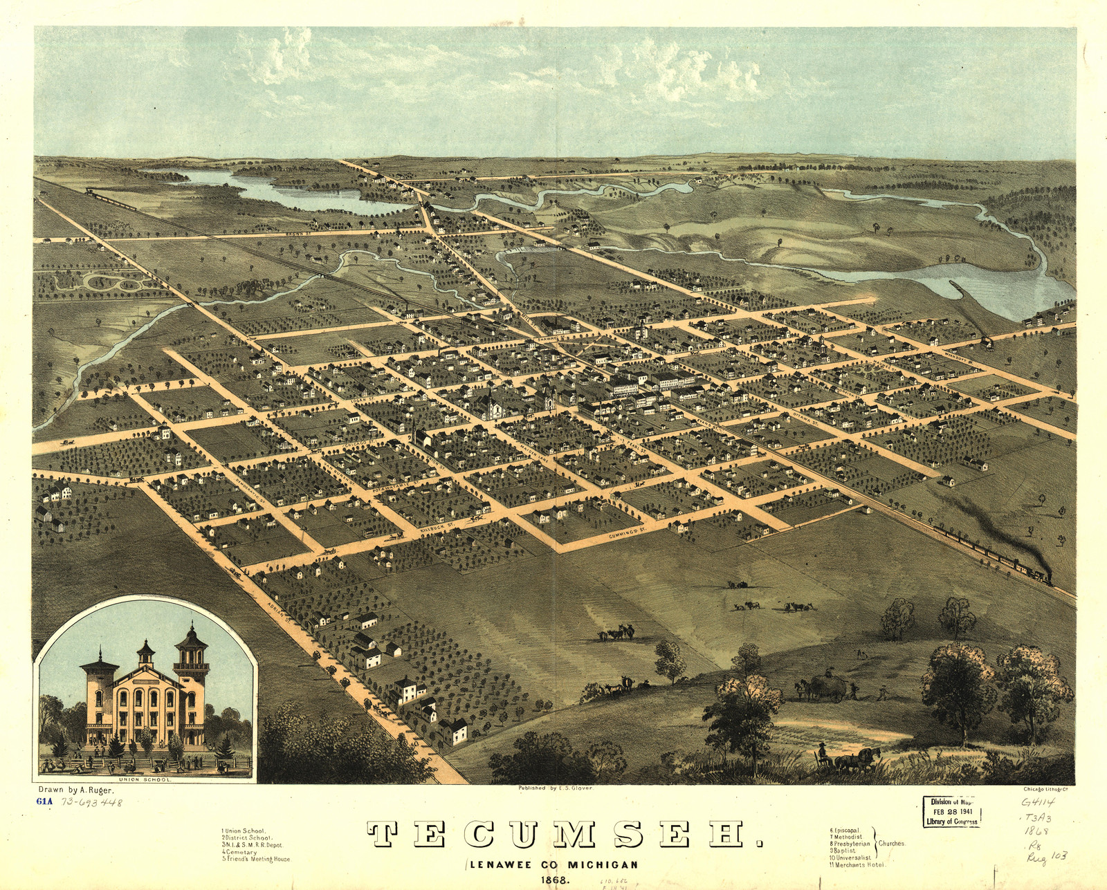 Tecumseh, Michigan, 1868, 1868 — antique map