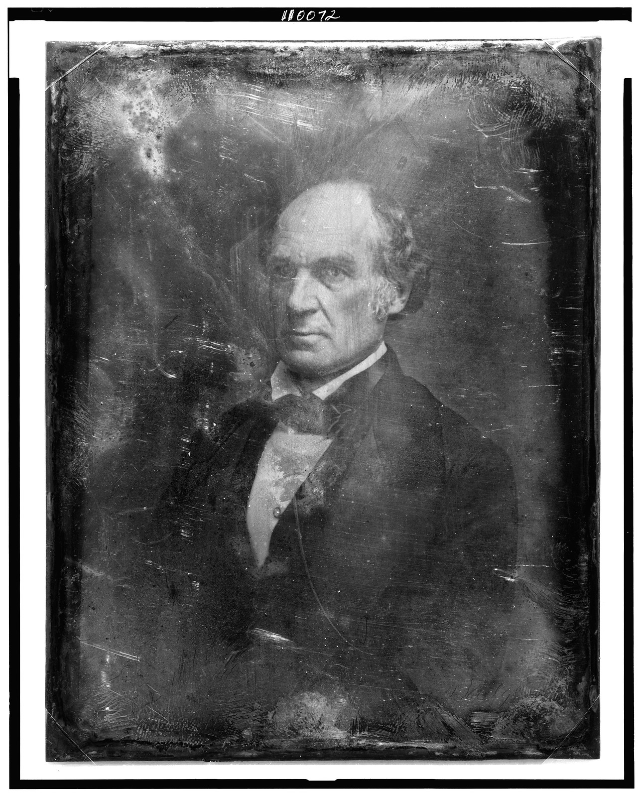 Daguerreotype portrait of a balding man in dark coat, 1844 — historic photograph