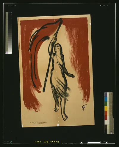 [Woman carrying a red flag] / W.R.H.
