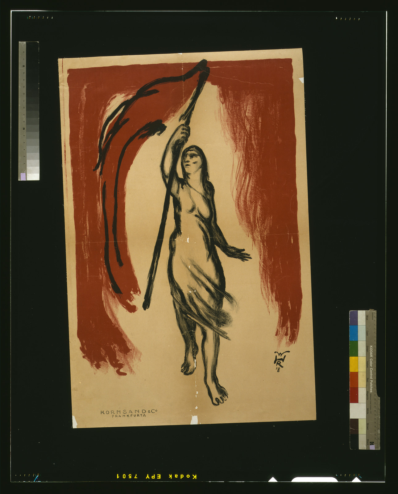 [Woman carrying a red flag] / W.R.H., 1918 — vintage poster