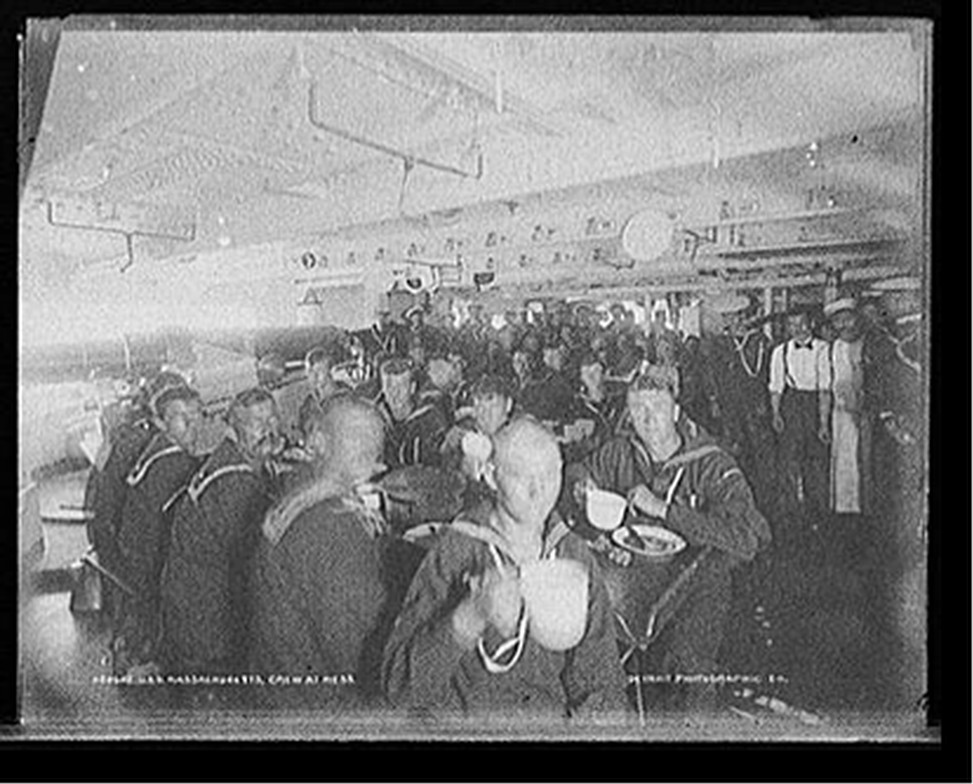 U.S.S. Massachusetts, crew at mess, [between 1896 and 1901] — historic photograph