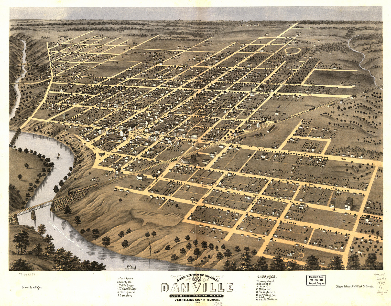 Danville, Illinois, 1869, 1869 — antique map