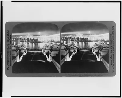 Looking down west cascade at night and across Grand Basin to Palace of Education Louisiana Purchase Exposition St. Louis U.S.A.
