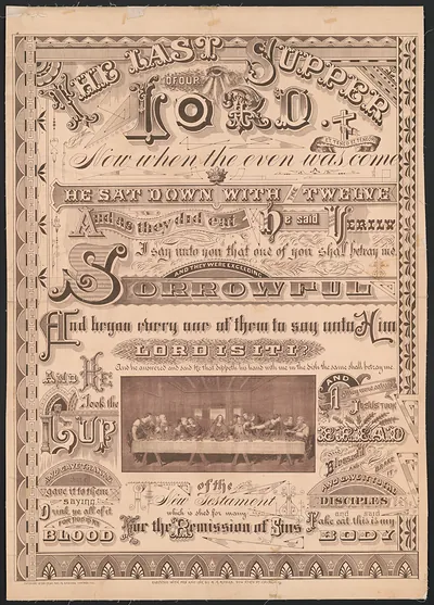 The Last Supper of Our Lord, penmanship print with central engraving