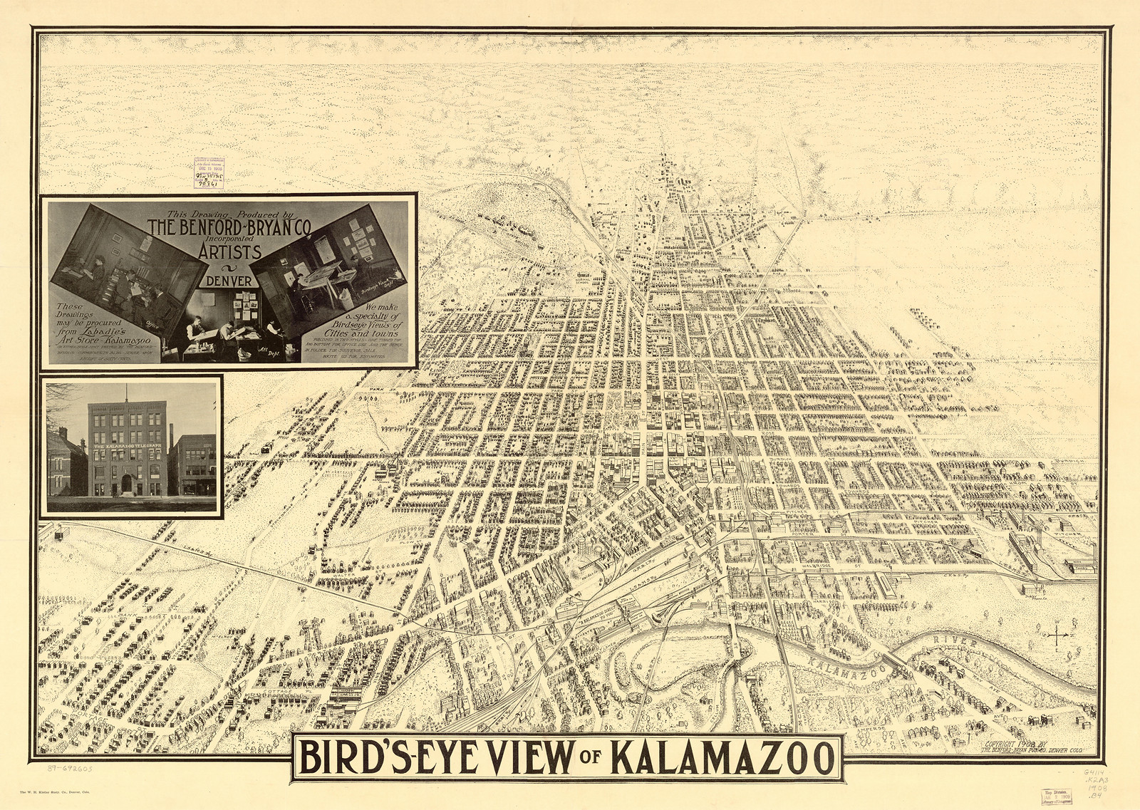 Kalamazoo, Michigan, 1908, 1908 — antique map
