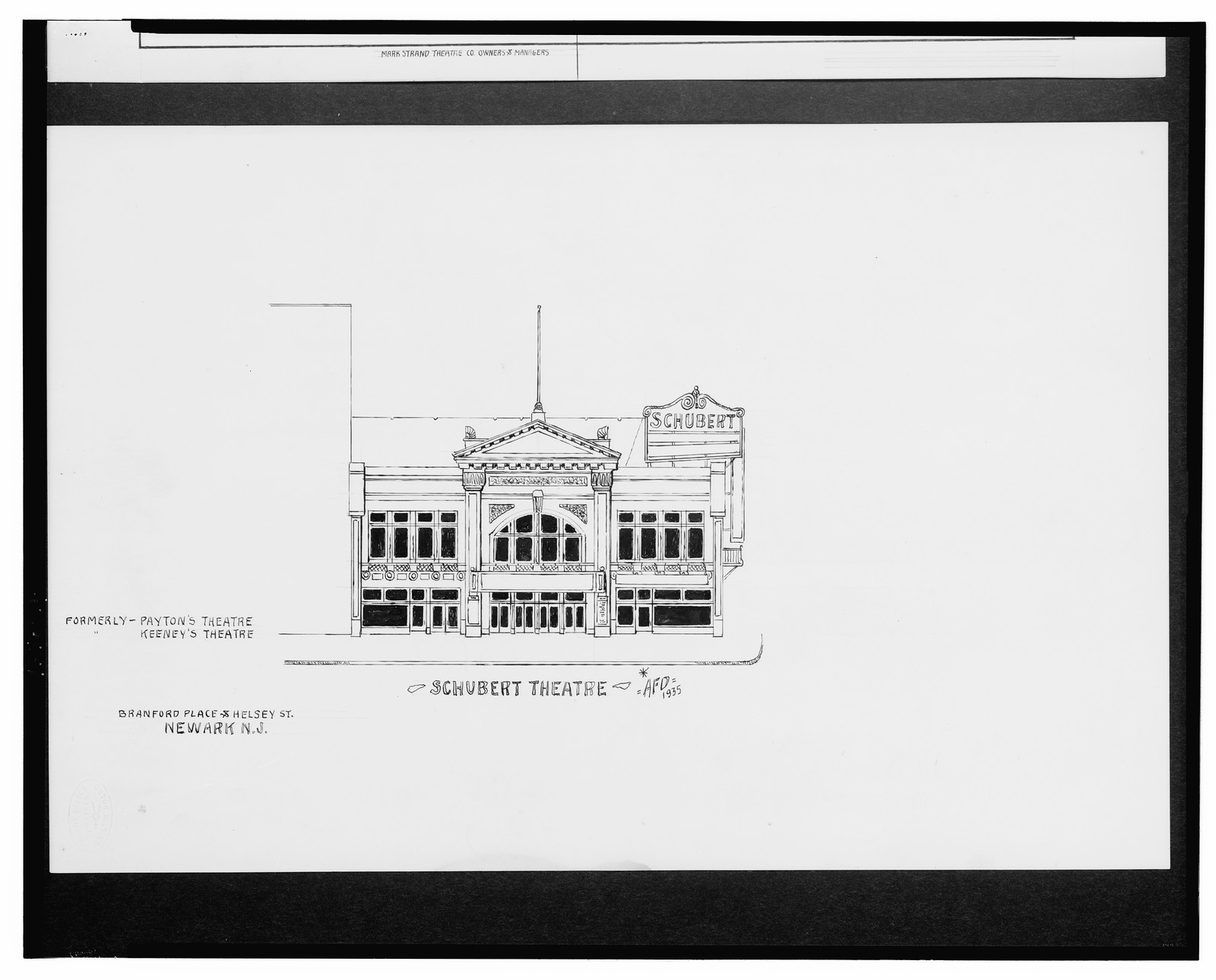 [Schubert Theatre (formerly Payton's Theatre, Keeney's Theatre), Branford Place and Helsey St., Newark, New Jersey] / AFD 1935., And Engineering (ADE) Drawings — vintage poster