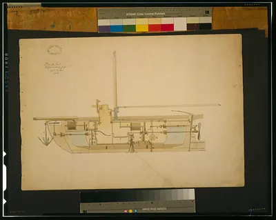 Technical section drawing of a steam boat's machinery
