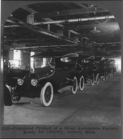 Completed product of a great automobile factory ready for delivery, Detroit, Mich.