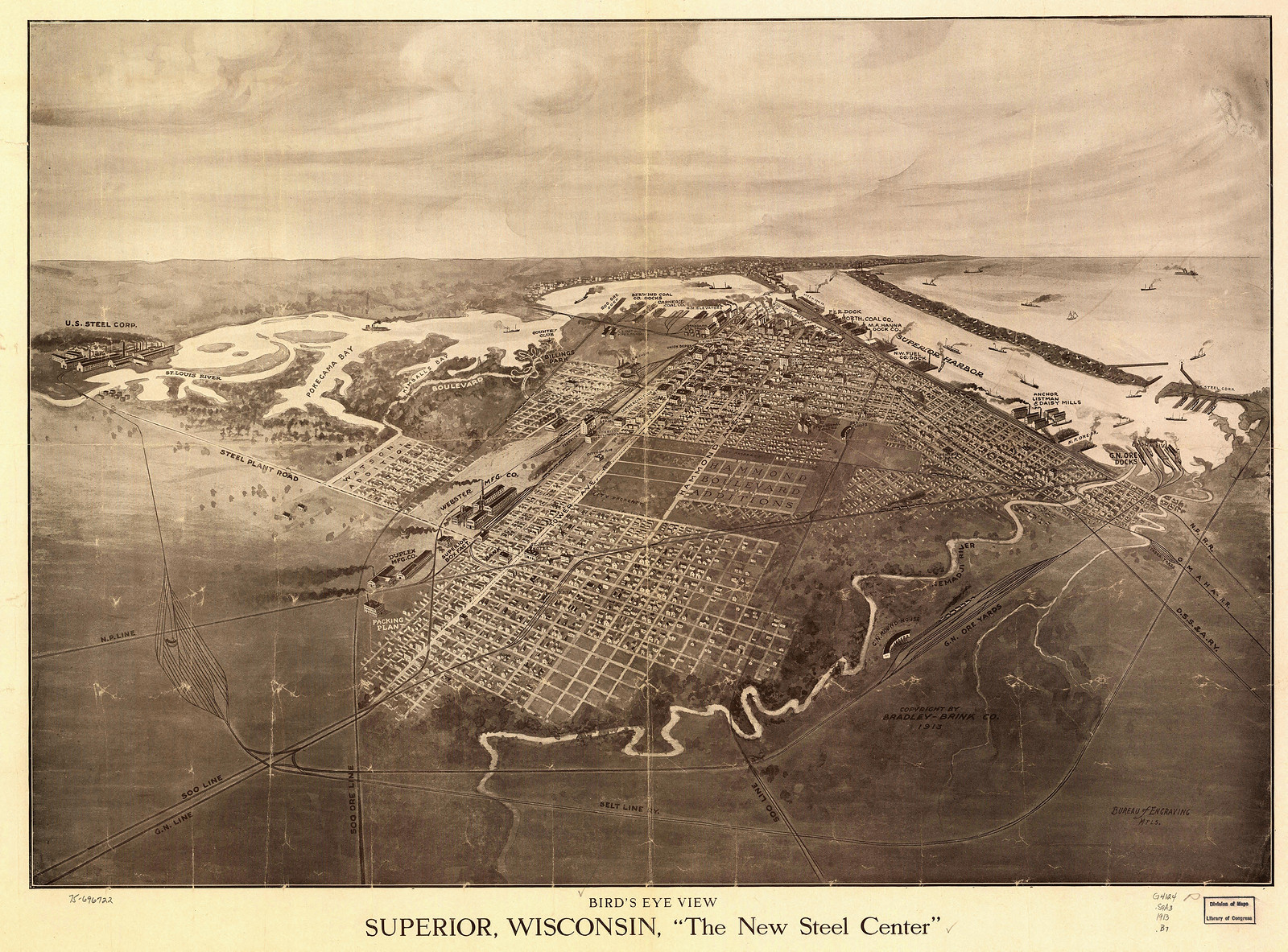 Superior, Wisconsin, 1913, 1913 — antique map