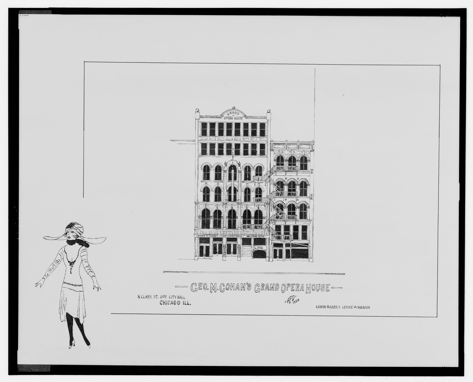 [Geo. M. Cohan's Grand Opera House, N. Clark St. opposite city hall, Chicago, Illinois] / AFD 1924., And Engineering (ADE) Drawings — vintage poster