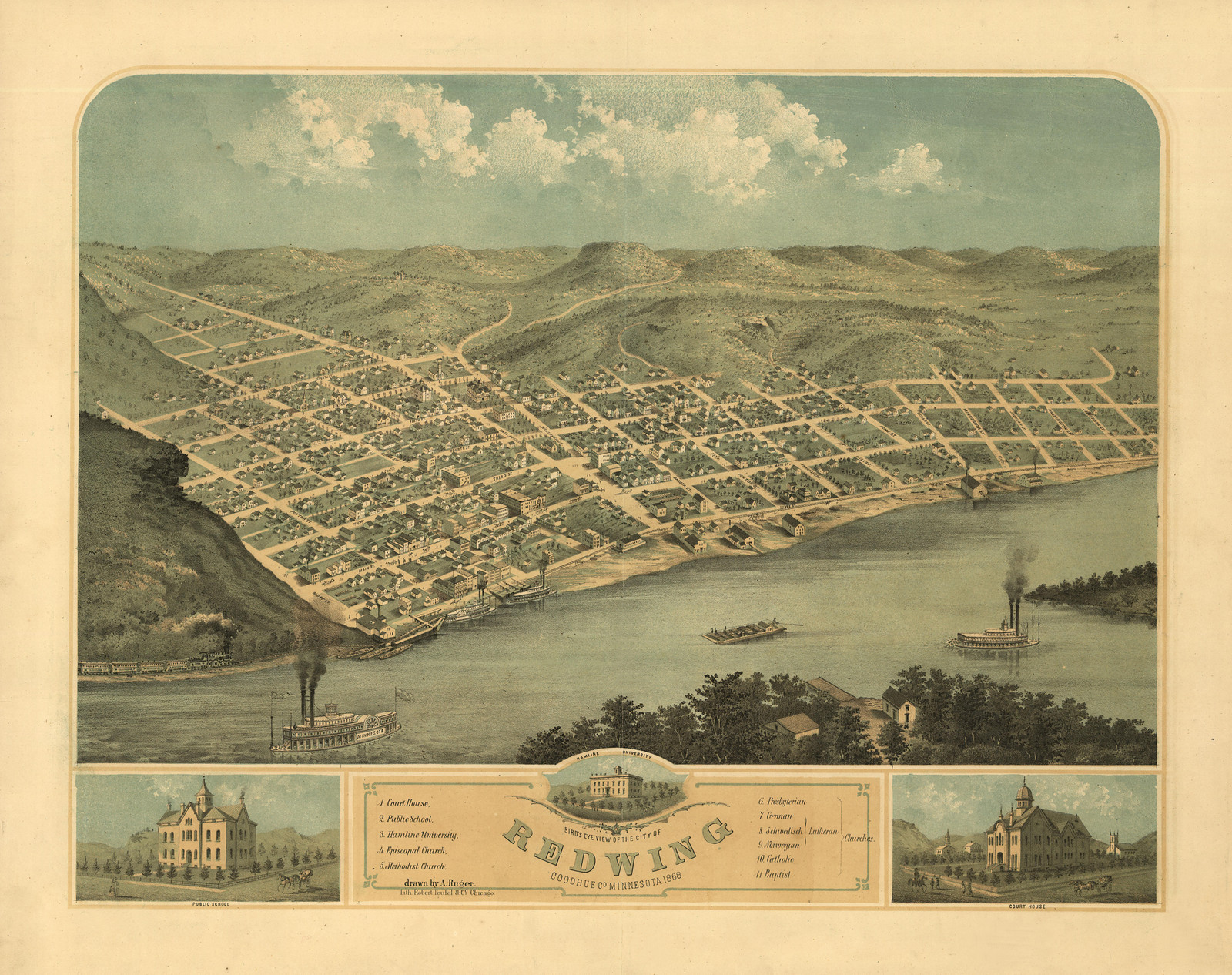 Red Wing, Minnesota, 1868, 1868 — antique map