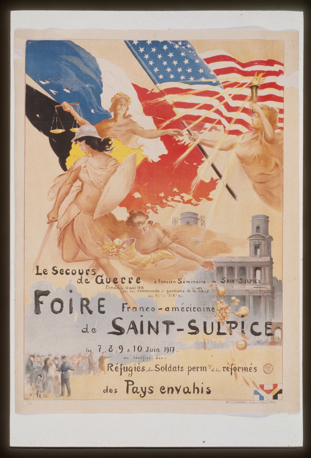 Foire France-Ameacutericaine de Saint-Sulpice. Le Secours de Guerre, 1917 — vintage poster