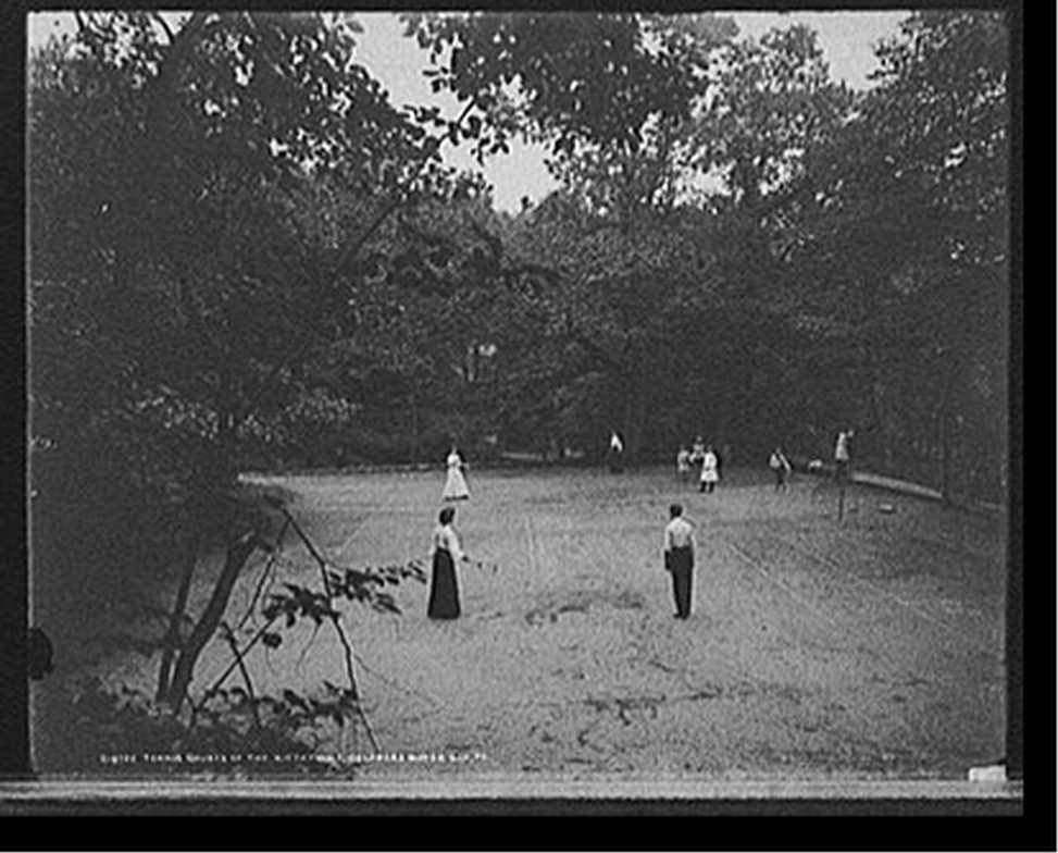 Tennis courts of the Kittatinny [House], Delaware Water Gap, Pa., [1905?] — historic photograph
