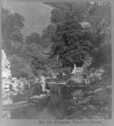 Fording Plutos Creek Geyser Springs Sonoma Co. Cal. / Andrew Price photographer.