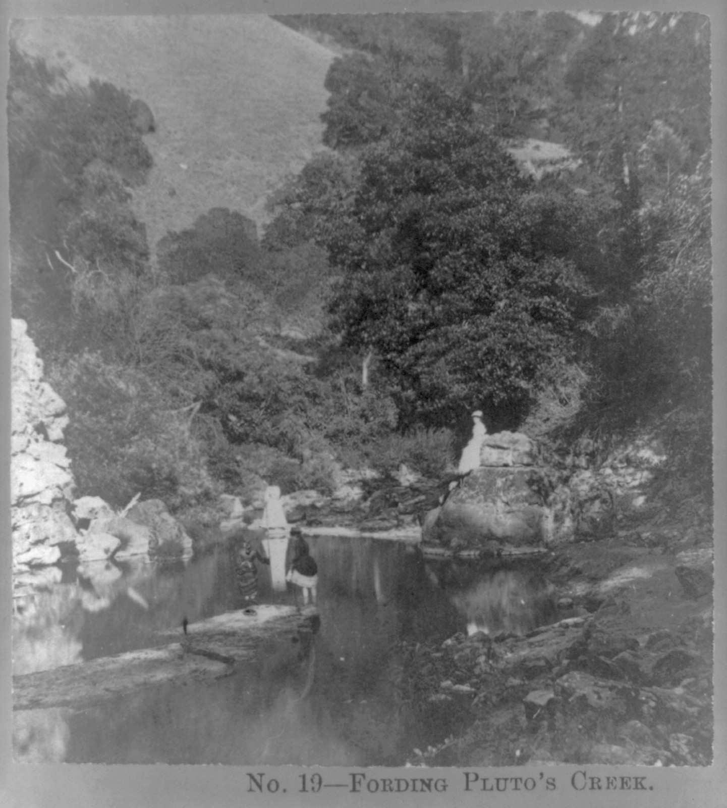 Fording Plutos Creek Geyser Springs Sonoma Co. Cal. / Andrew Price photographer., 1880 — historic photograph