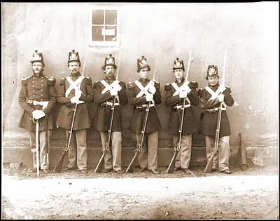 Washington D.C. Six marines with fixed bayonets at the Navy Yard